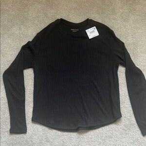 American Eagle Black Ribbed Long Sleeve Top